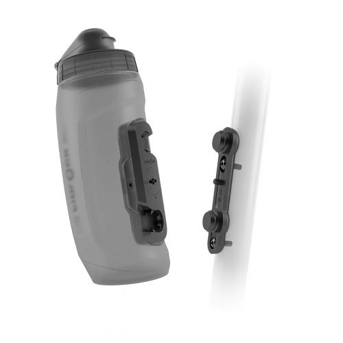 Twist Bottle 590+ bike base Set transparent black with Fidlock logo Front